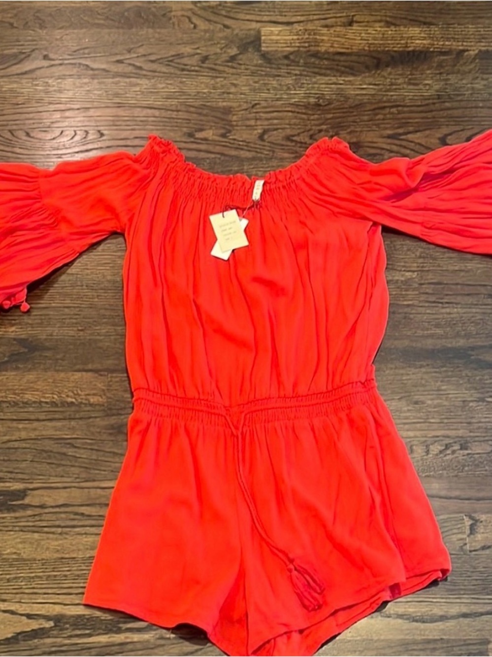 Anthropologie Red Off-the-Shoulder Romper